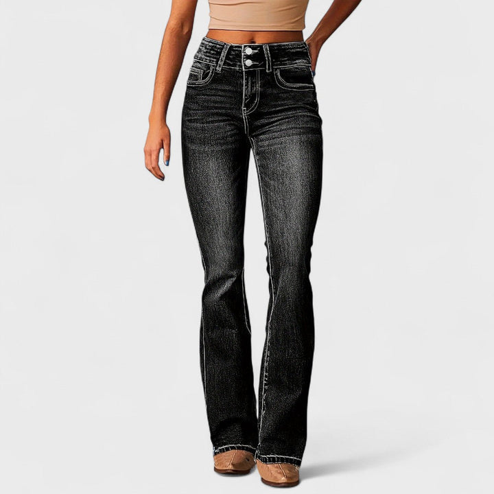 Jeans a vita alta a gamba larga alla moda