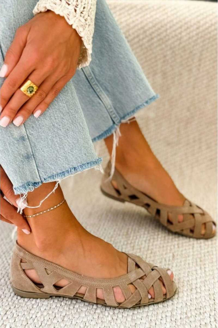 Deira - Sandali piatti con punta aperta e tessuto intrecciato per l'estate