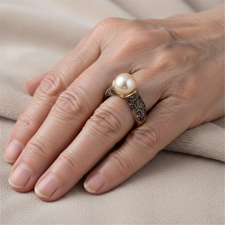 Anello vintage in oro con perla