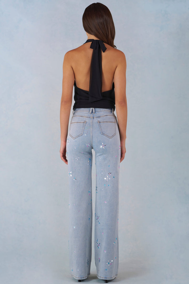 Jeans a Gamba Dritta a Vita Media in Denim Chiaro