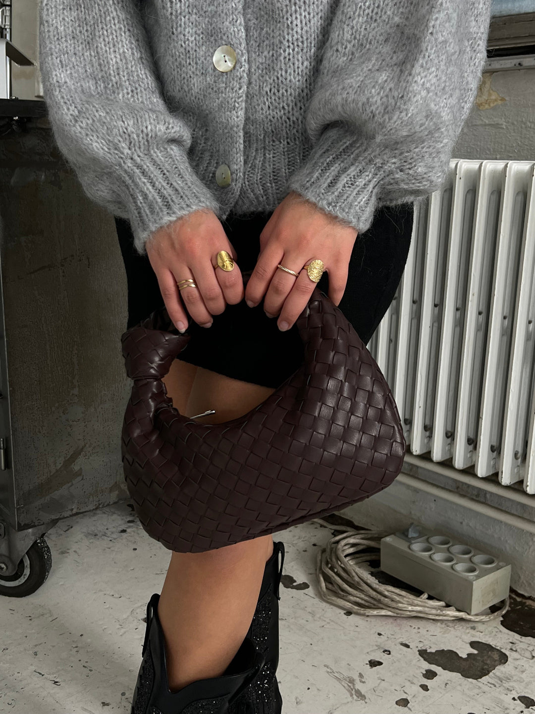 Mini Borsa con Manico Intrecciato in Marigold
