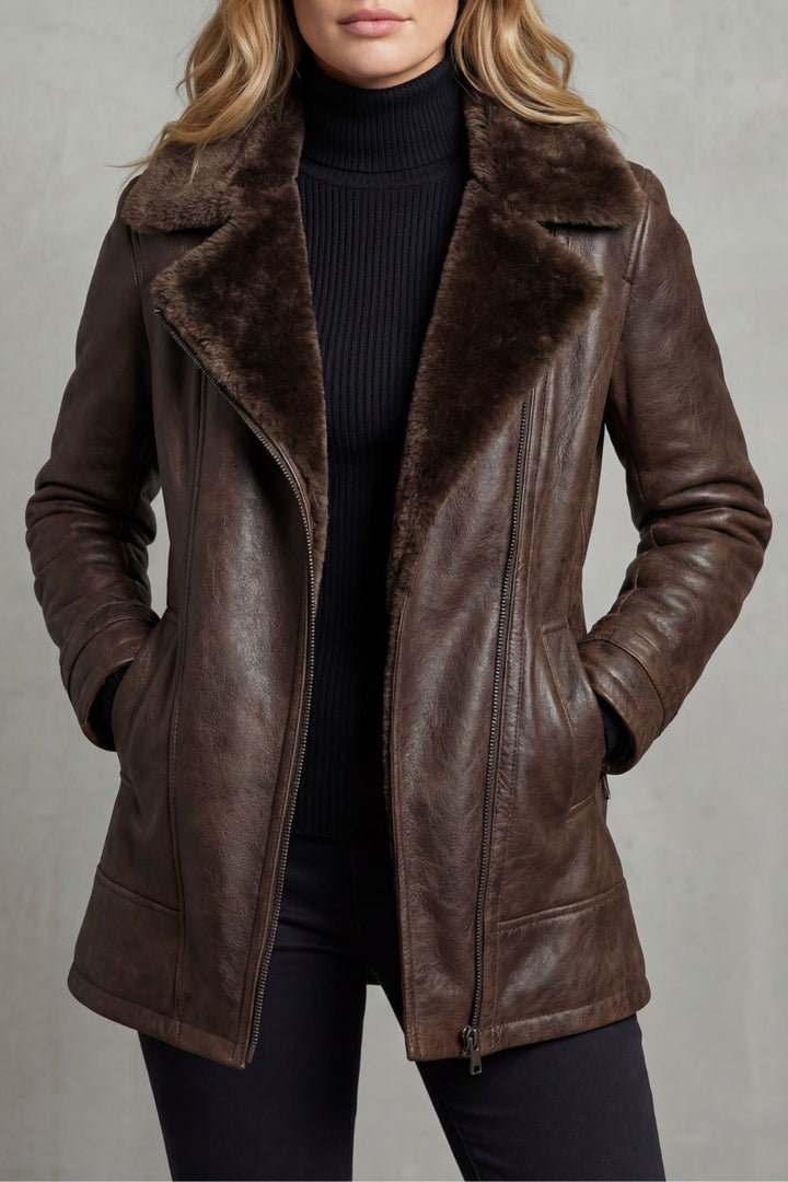 Ravella – Elegantly Lined Shearling Leather Jacket