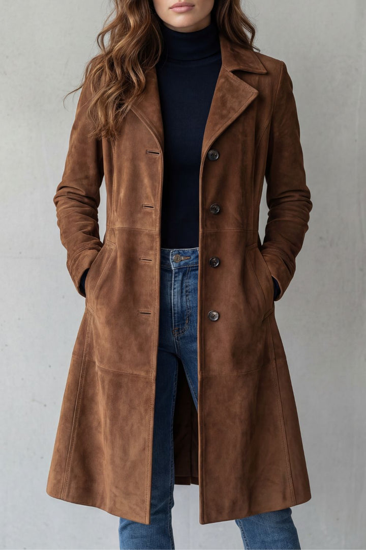 Delvienne – Cappotto lungo in suede vintage