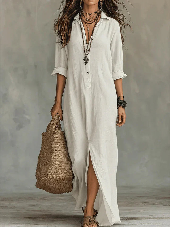 Sofia | Abito Camicia Lungo con Spacco