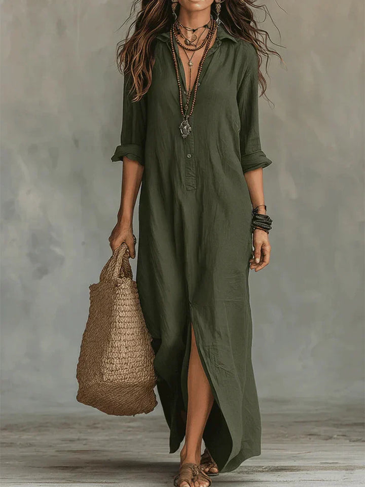 Sofia | Abito Camicia Lungo con Spacco