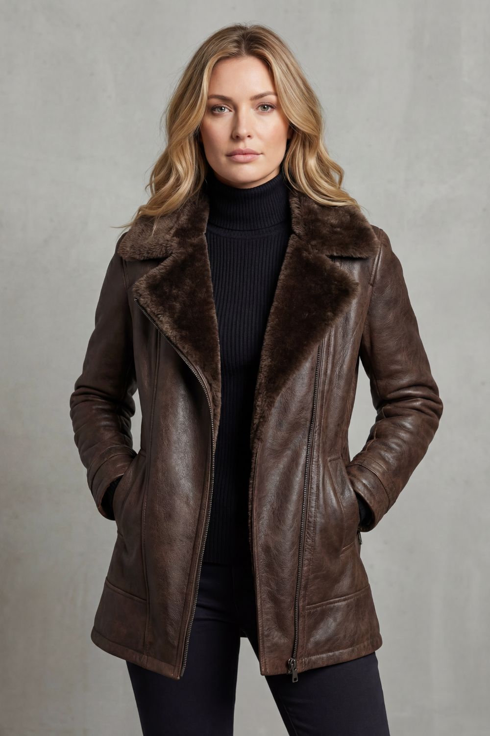 Ravella – Elegantly Lined Shearling Leather Jacket