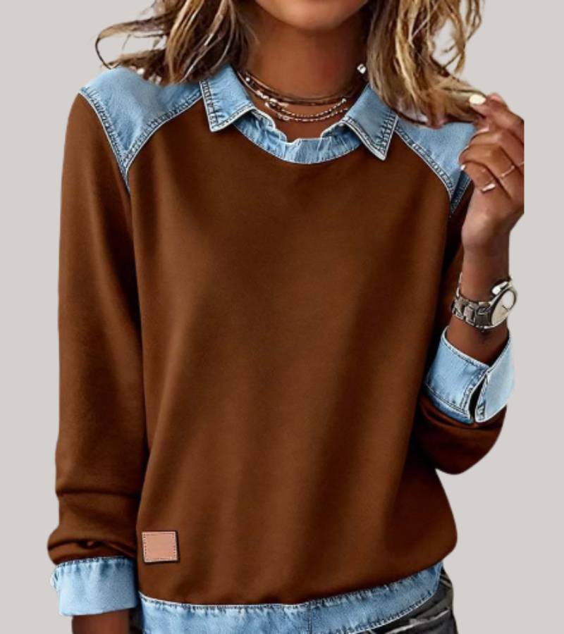 SILVIA | TOP IN MAGLIA PATCHWORK CON DETTAGLI DENIM