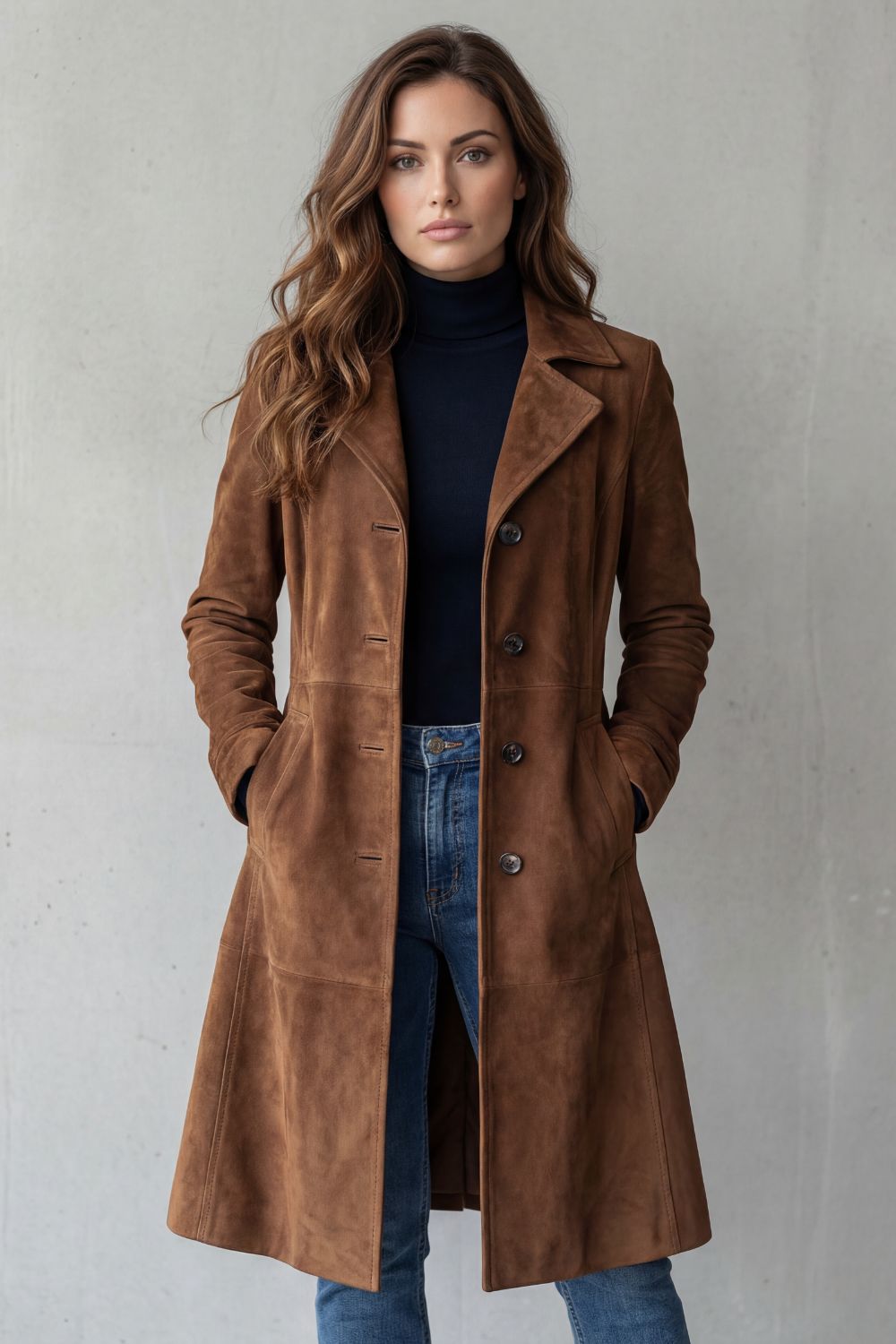 Delvienne – Cappotto lungo in suede vintage