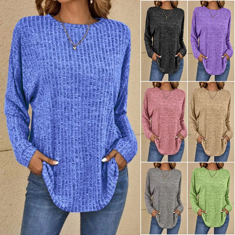 🌸Maglione Casual a Manica Lunga in Morbido Cotone Misto, Vestibilità Ampia e Disponibile in Vari Colori!