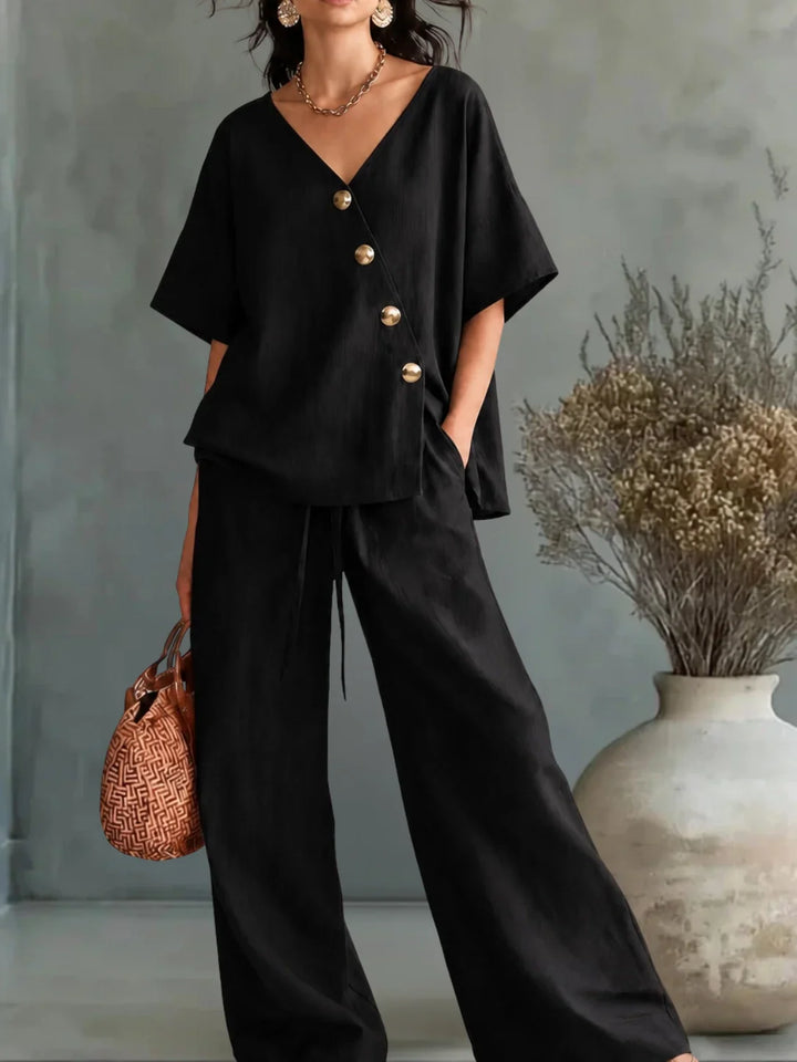 Greta | Completo Scollo a V con Bottoni
