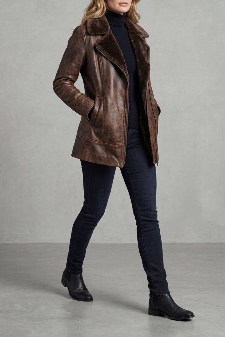 Ravella – Elegantly Lined Shearling Leather Jacket