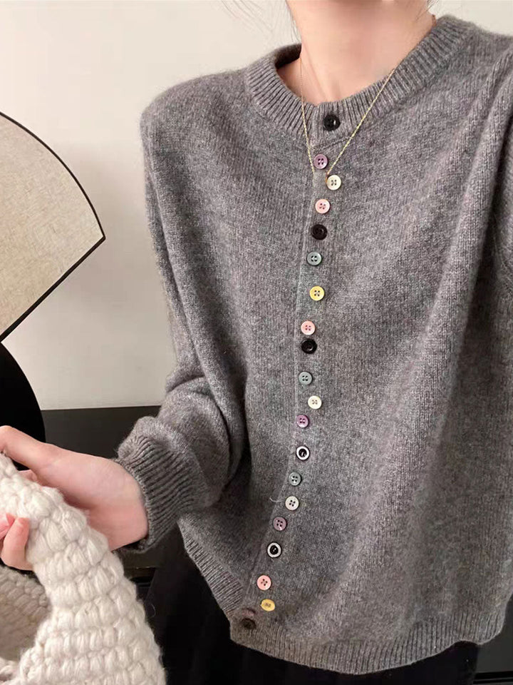 Beatrice - Classico Cardigan con Collo Giro e Bottoni