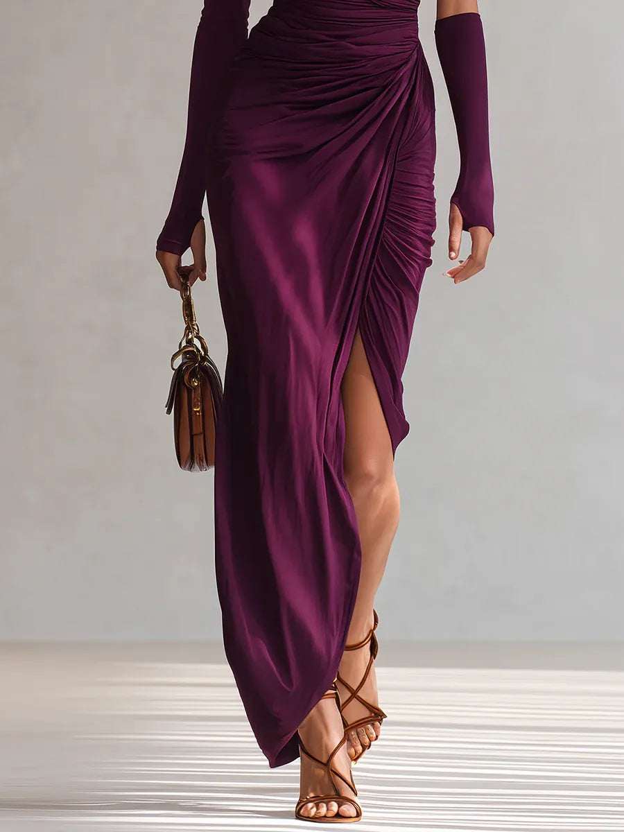 Rosalia - Elegante abito maxi viola sexy a spalla unica