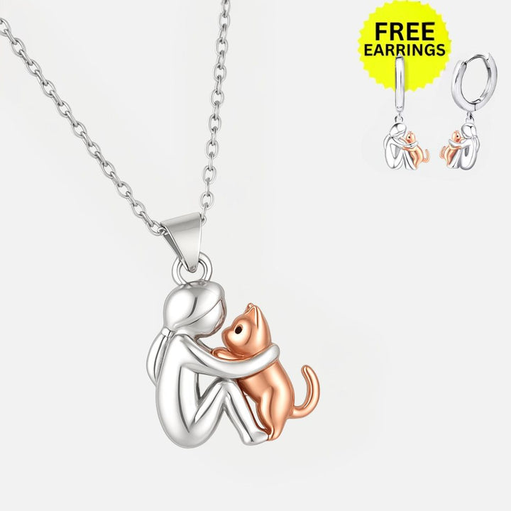 Collana ciondolo gatto con orecchini abbinati