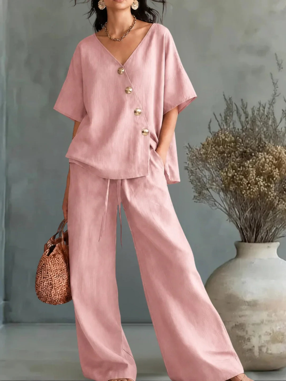 Greta | Completo Scollo a V con Bottoni