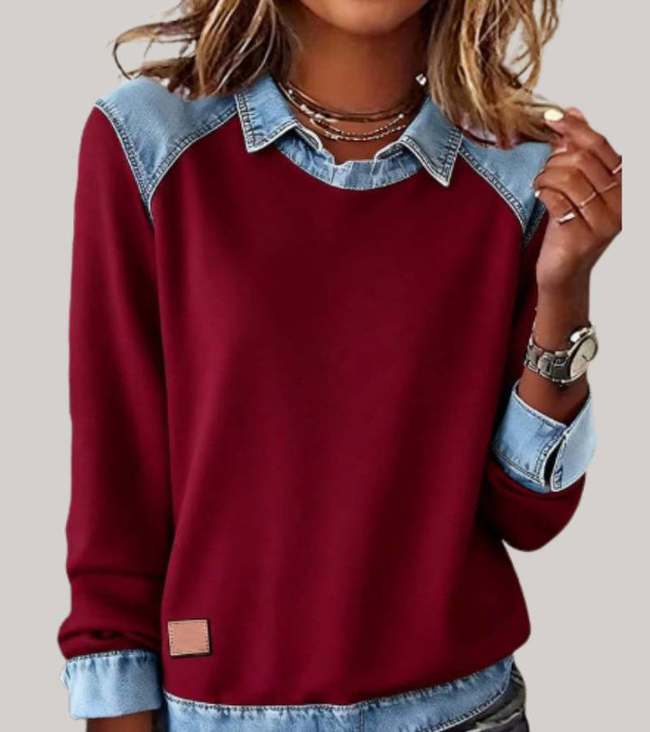 SILVIA | TOP IN MAGLIA PATCHWORK CON DETTAGLI DENIM