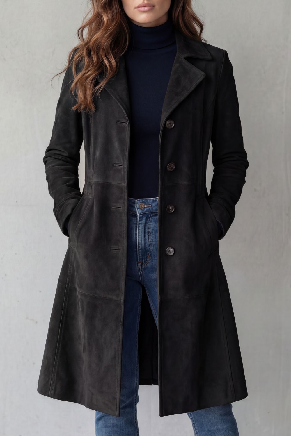 Delvienne – Cappotto lungo in suede vintage
