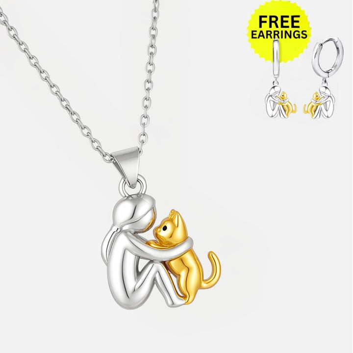 Collana ciondolo gatto con orecchini abbinati