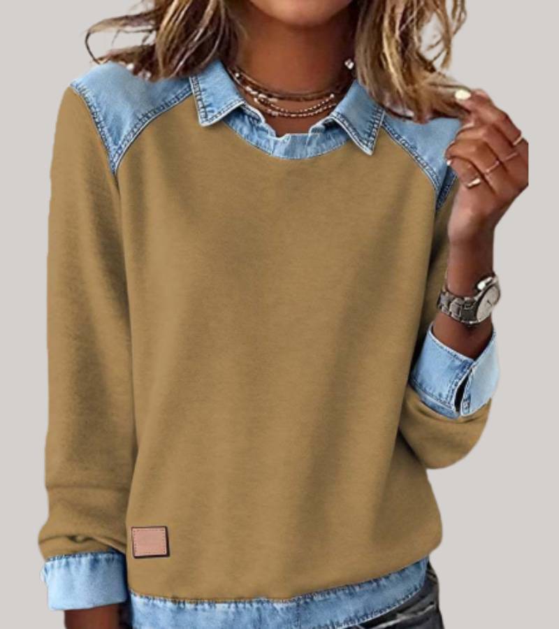 SILVIA | TOP IN MAGLIA PATCHWORK CON DETTAGLI DENIM