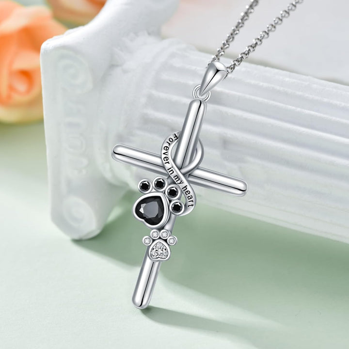 Collana in argento sterling 925 con ciondolo a zampa e croce