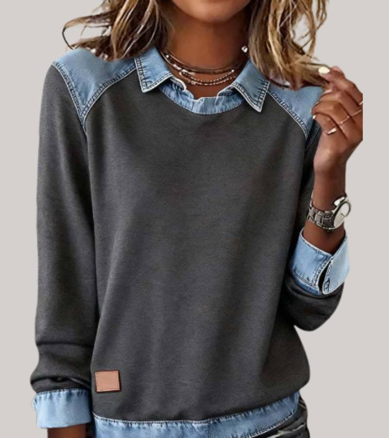 SILVIA | TOP IN MAGLIA PATCHWORK CON DETTAGLI DENIM