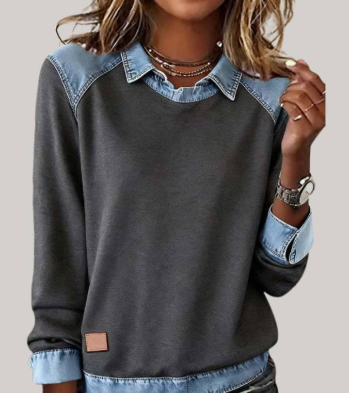 SILVIA | TOP IN MAGLIA PATCHWORK CON DETTAGLI DENIM