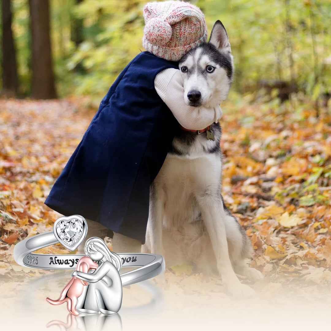 Adjustable 925 Sterling Silver Dog Collar – ‘Always in My Heart’ with Zirconia