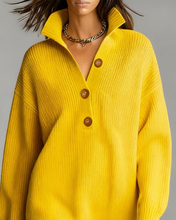 Jane - Elegante Maglione a Tre Bottoni con Collo