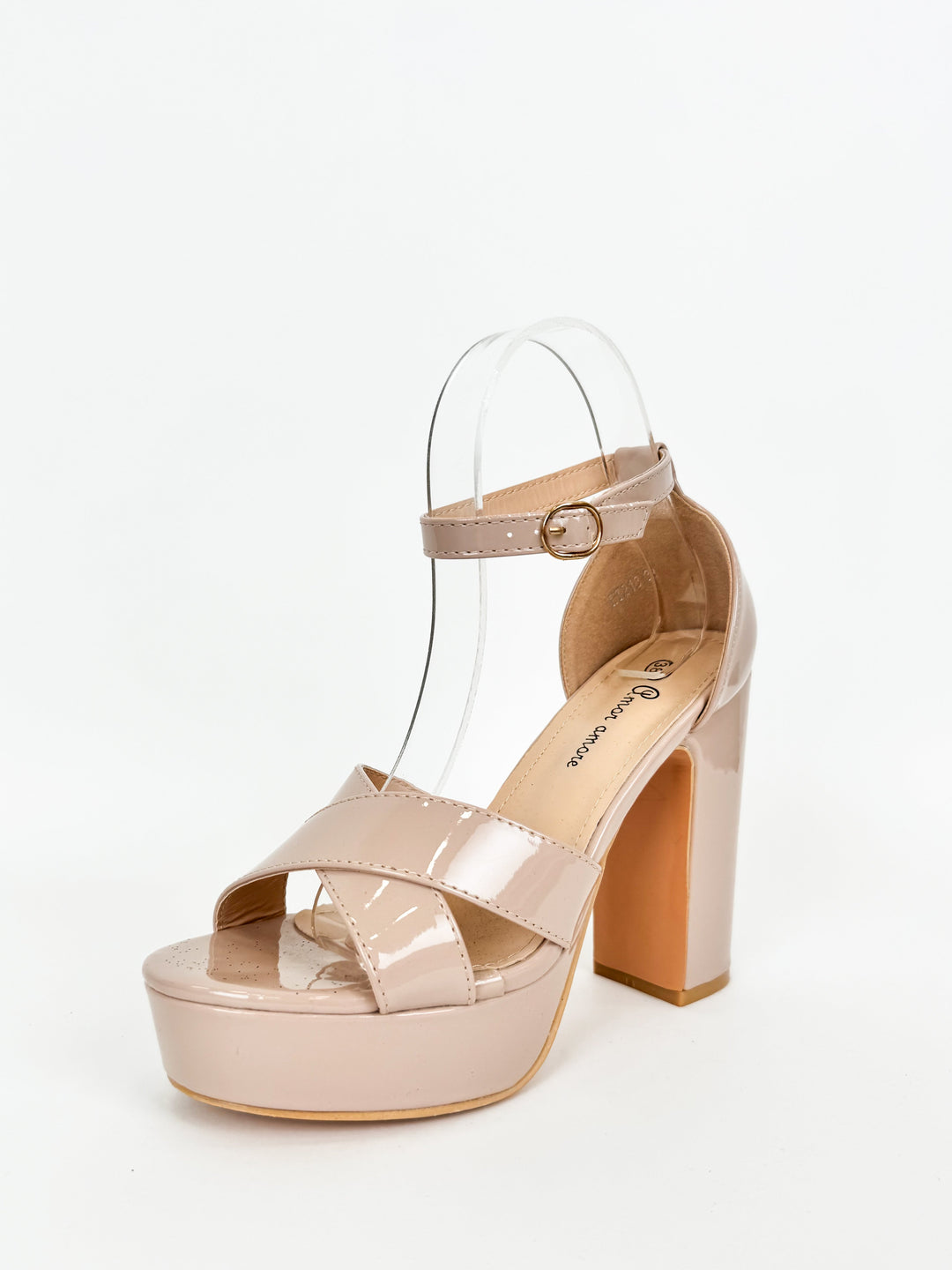 Sandali con Plateau in Pelle Verniciata Nude