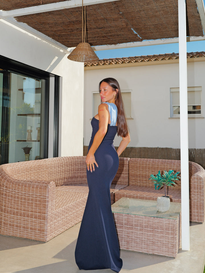 Asimmetrico Abito Multi-Navy con Maniche