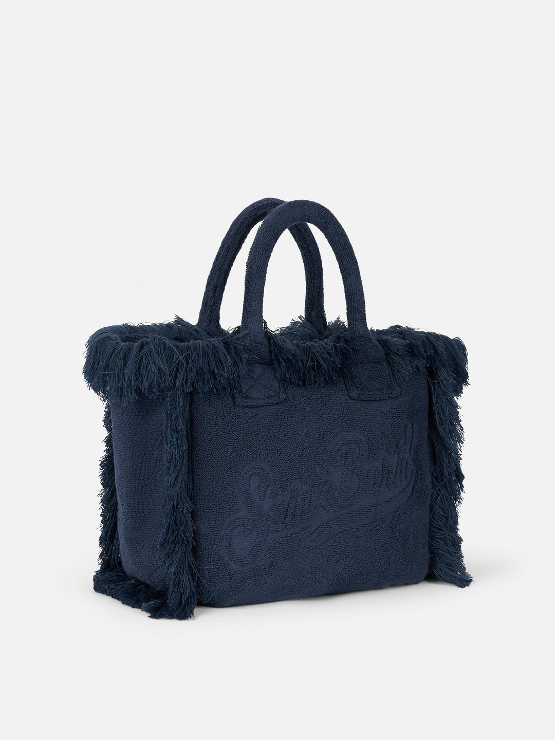 Colette Navy Blue Terry Cloth Bag with Embossed Design