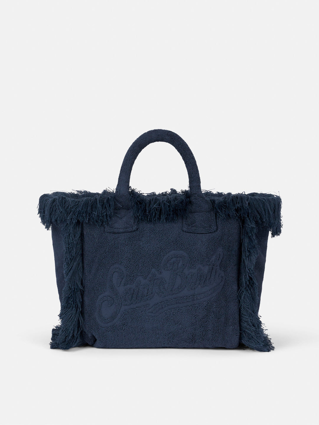 Colette Navy Blue Terry Cloth Bag with Embossed Design