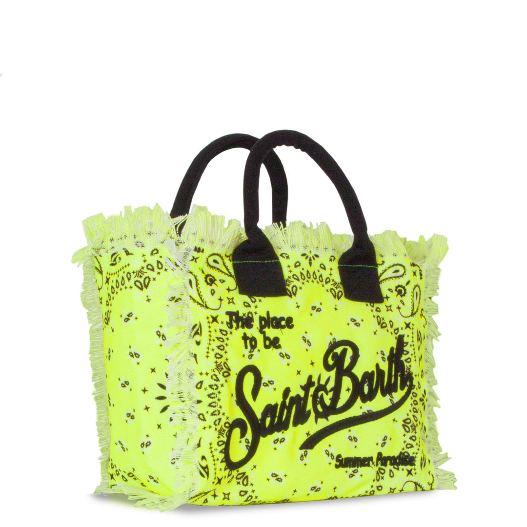 Colette Canvas Tote Bag with Fluorescent Yellow Bandana Print