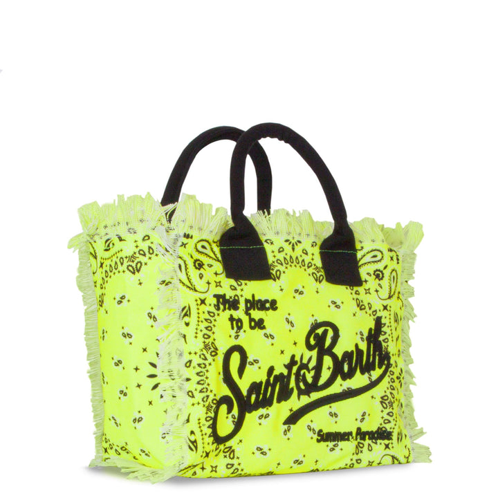Colette Canvas Tote Bag with Fluorescent Yellow Bandana Print