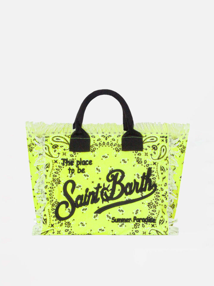 Colette Canvas Tote Bag with Fluorescent Yellow Bandana Print
