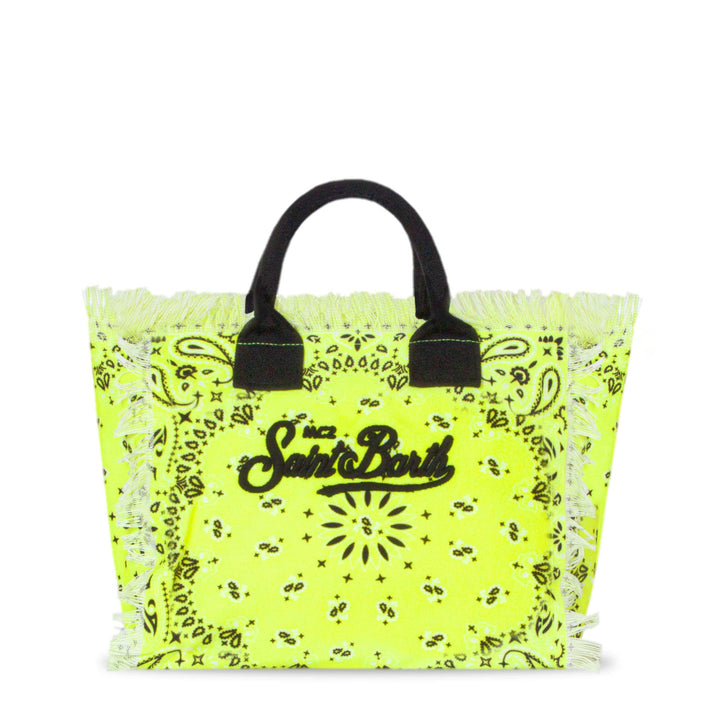 Colette Canvas Tote Bag with Fluorescent Yellow Bandana Print