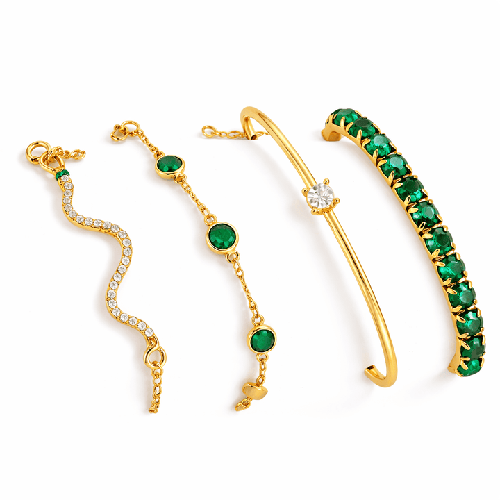 LUNA | Elegante bracciale vintage verde con cristalli scintillanti