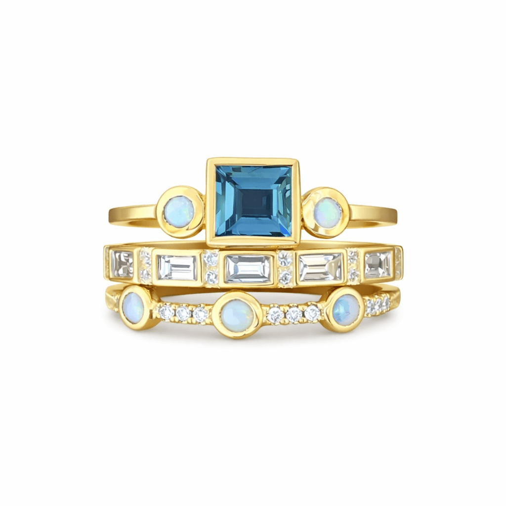 OZEAN - Set di anelli vintage in cristallo blu