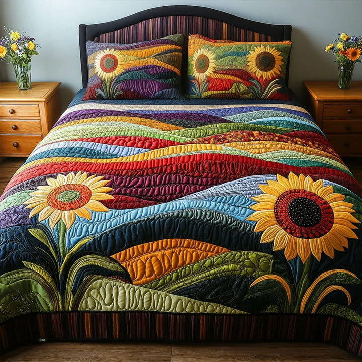 Set di biancheria da letto trapuntata in 3 pezzi - Campo di Girasoli