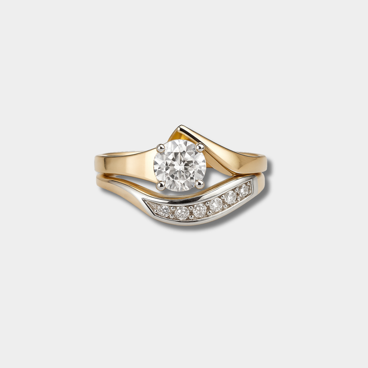 Karla - Anello vintage asimmetrico in oro e argento con zirconi
