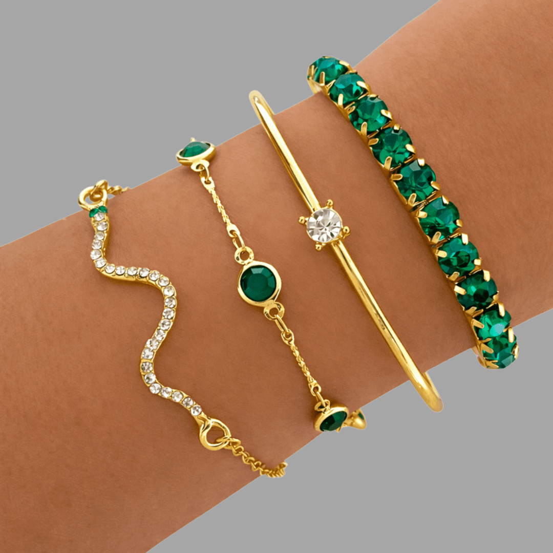 LUNA | Elegante bracciale vintage verde con cristalli scintillanti