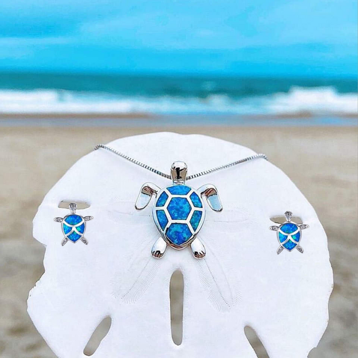 Set collana e orecchini tartaruga marina in opale e argento – Collana colibrì con orecchini abbinati