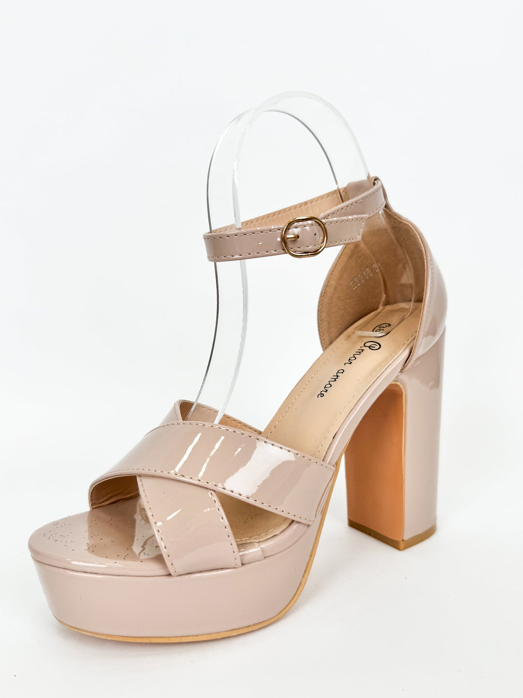 Sandali con Plateau in Pelle Verniciata Nude