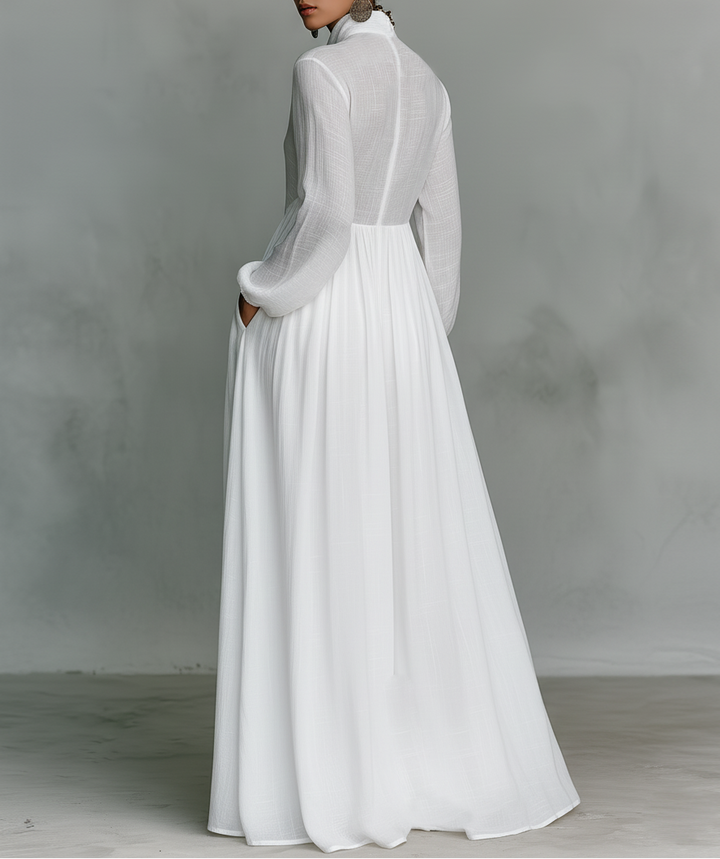 Elisa - Maxi Minimalista con Patchwork, Collo Alto e Maniche Lunghe