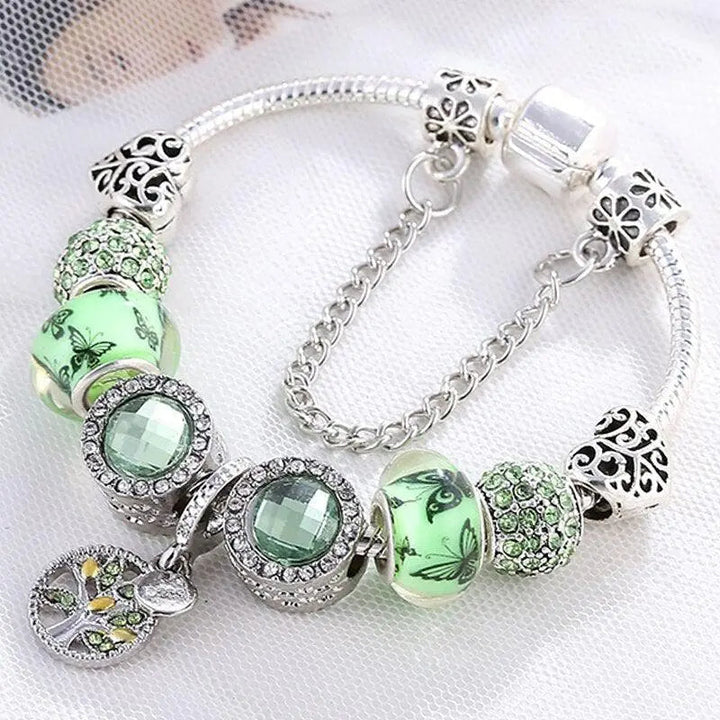 Braccialetto in argento con cristallo verde