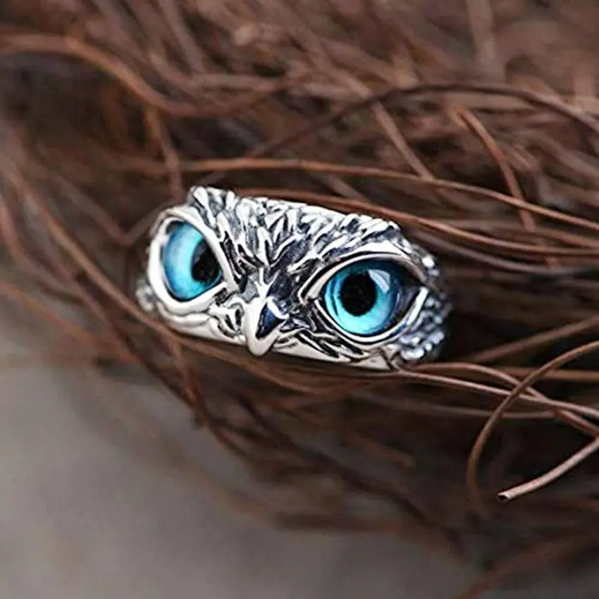 Anello in argento regolabile con gufo portafortuna e opale