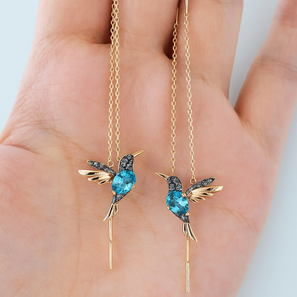 Orecchini con colibrì in smalto e zirconio