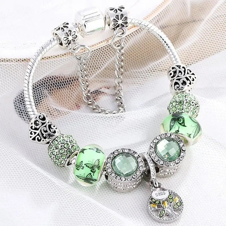 Braccialetto in argento con cristallo verde