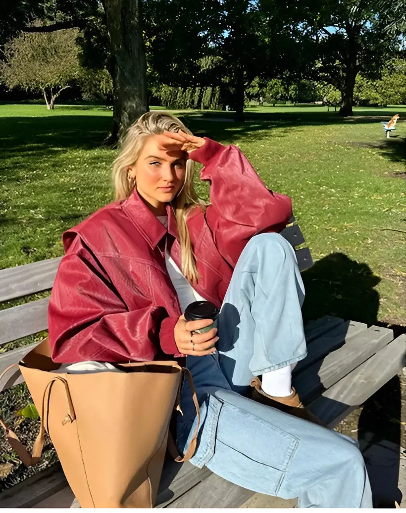 Giacca Casual Oversize in Pelle