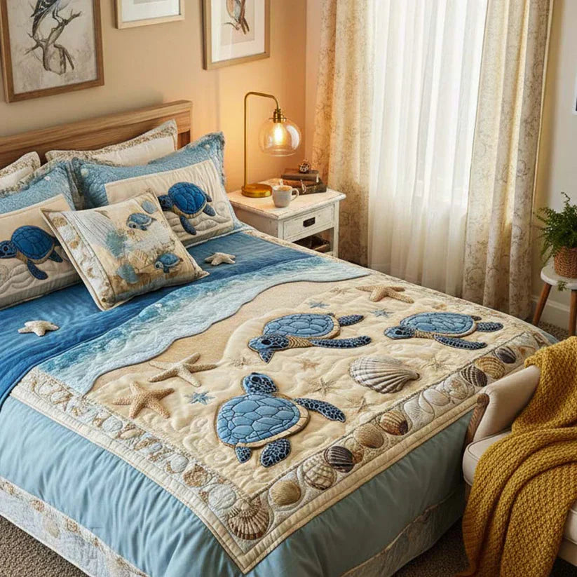 Set di biancheria da letto trapuntata in 3 pezzi - Onde dell'Oceano